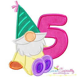 Gnome Birthday Number-5 Applique Design Pattern-1