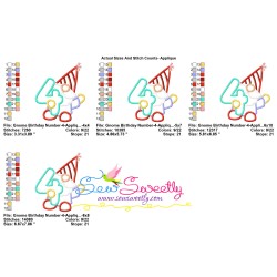 Gnome Birthday Number-4 Applique Design Pattern-2