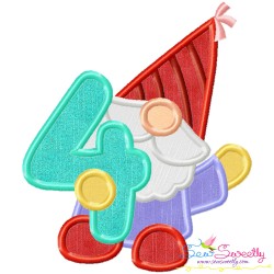 Gnome Birthday Number-4 Applique Design Pattern-1