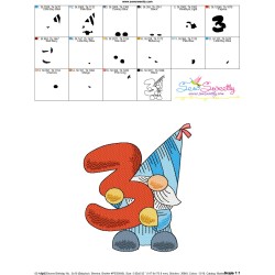 Gnome Birthday Number-3 Embroidery Design Pattern-3