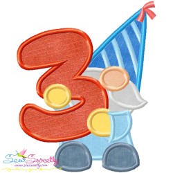Gnome Birthday Number-3 Applique Design Pattern-1