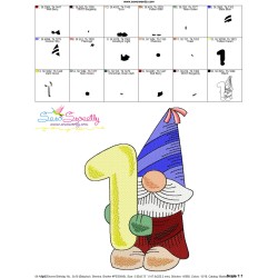 Gnome Birthday Number-1 Embroidery Design Pattern-3