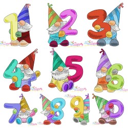 Gnome Birthday Numbers Embroidery Design Bundle-1