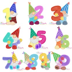 Gnome Birthday Numbers Applique Design Bundle-1