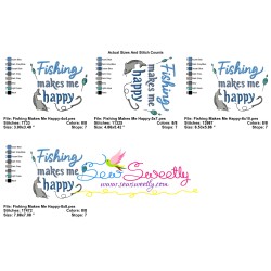 Fishing Makes Me Happy Lettering Embroidery Design Pattern-2