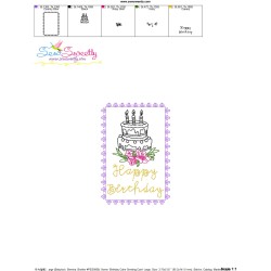 Cardstock Embroidery Design Pattern- Floral Birthday Cake Greeting Card-2