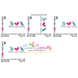 Peace Love Teach Back To School Lettering Embroidery Design Pattern-2