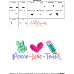 Peace Love Teach Back To School Lettering Embroidery Design Pattern-3