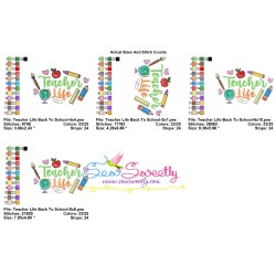 Teacher Life Back To School Lettering Embroidery Design Pattern-2