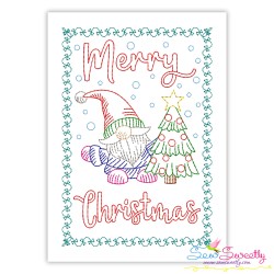 Cardstock Embroidery Design Pattern- Merry Christmas Gnome And Tree Greeting Card-1