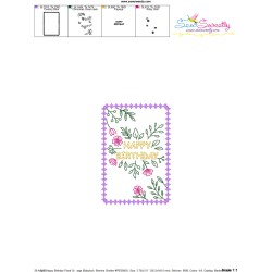 Cardstock Embroidery Design Pattern- Happy Birthday Floral Greeting Card-2