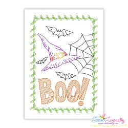 Halloween Cardstock Embroidery Design Pattern- Boo Witch Hat And Web-1