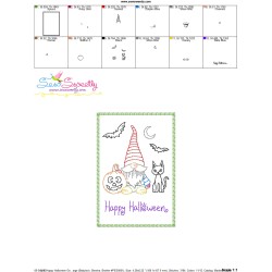 Cardstock Embroidery Design Pattern- Happy Halloween Gnome And Cat-2