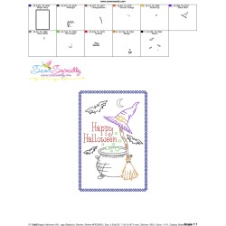 Cardstock Embroidery Design Pattern- Happy Halloween Witch Hat And Broom-2