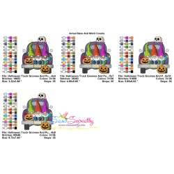 Halloween Truck Gnomes And Pumpkins Embroidery Design Pattern-2