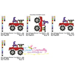 Halloween Monster Truck Witch Legs And Hat Embroidery Design Pattern-2