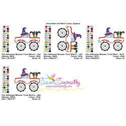 Halloween Monster Truck Witch Legs And Hat Applique Design Pattern-2