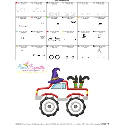 Halloween Monster Truck Witch Legs And Hat Applique Design Pattern-3