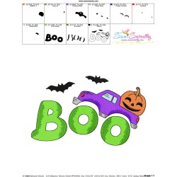 Halloween Monster Truck Pumpkin Boo Embroidery Design Pattern-3