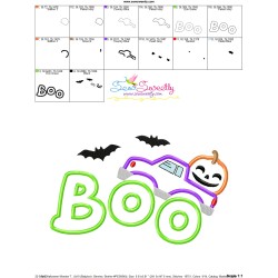 Halloween Monster Truck Pumpkin Boo Applique Design Pattern-3