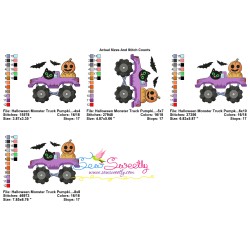 Halloween Monster Truck Pumpkins And Cat Embroidery Design Pattern-2