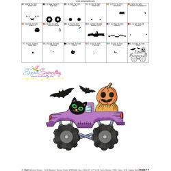 Halloween Monster Truck Pumpkins And Cat Embroidery Design Pattern-3