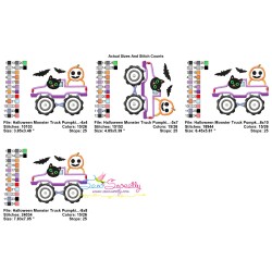 Halloween Monster Truck Pumpkins And Cat Applique Design Pattern-2