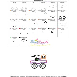 Halloween Monster Truck Pumpkins And Cat Applique Design Pattern-3