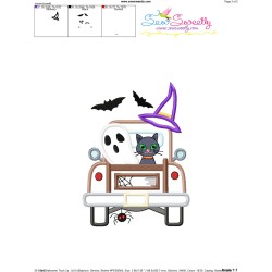 Halloween Truck Cat And Ghost Applique Design Pattern-4