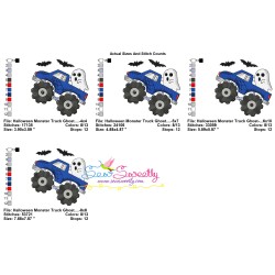 Halloween Monster Truck Ghost Embroidery Design Pattern-2