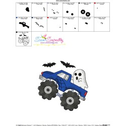 Halloween Monster Truck Ghost Embroidery Design Pattern-3