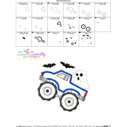 Halloween Monster Truck Ghost Applique Design Pattern-3