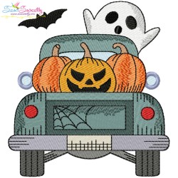 Halloween Trucks Filled Stitch Embroidery Design Bundle-7