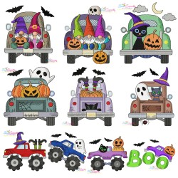 Halloween Trucks Filled Stitch Embroidery Design Bundle-1