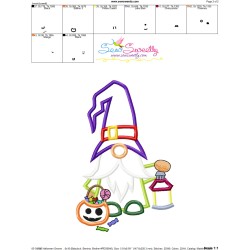 Halloween Gnome Candy And Lantern Applique Design Pattern-4