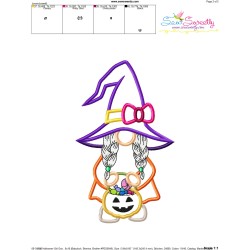 Halloween Girl Gnome Candy Applique Design Pattern-4