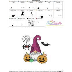 Halloween Gnome Pumpkins And Spider Embroidery Design Pattern-3