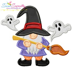 Halloween Gnome Broom Applique Design Pattern-1