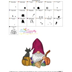 Halloween Gnome Pumpkins And Broom Embroidery Design Pattern-3