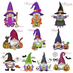 Halloween Gnomes Embroidery Design Bundle Filled Version-1