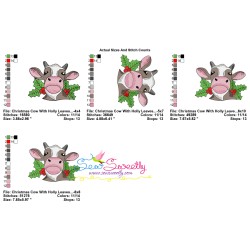 Christmas Cow With Holly Leaves Embroidery Design Pattern-2