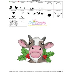 Christmas Cow With Holly Leaves Embroidery Design Pattern-3