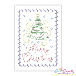 Cardstock Embroidery Design Pattern- Merry Christmas Tree Greeting Card-1