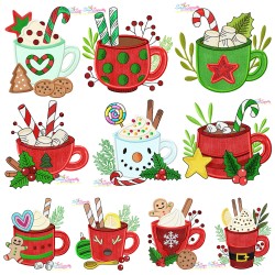 Christmas Hot Chocolate Cups Applique Design Bundle-1