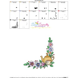 Floral Cup And Teapot Corner-3 Kitchen Embroidery Design Pattern-3