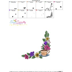 Floral Cup Corner-4 Kitchen Embroidery Design Pattern-3