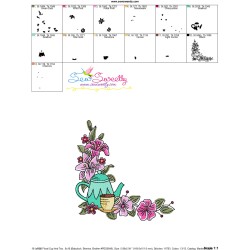 Floral Cup And Teapot Corner-1 Kitchen Embroidery Design Pattern-3