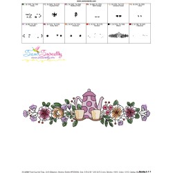 Floral Cup And Teapot Border-4 Kitchen Embroidery Design Pattern-3