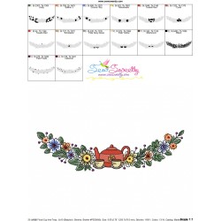 Floral Cup And Teapot Border-3 Kitchen Embroidery Design Pattern-3