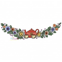 Floral Cup And Teapot Borders Kitchen Embroidery Design Bundle-2